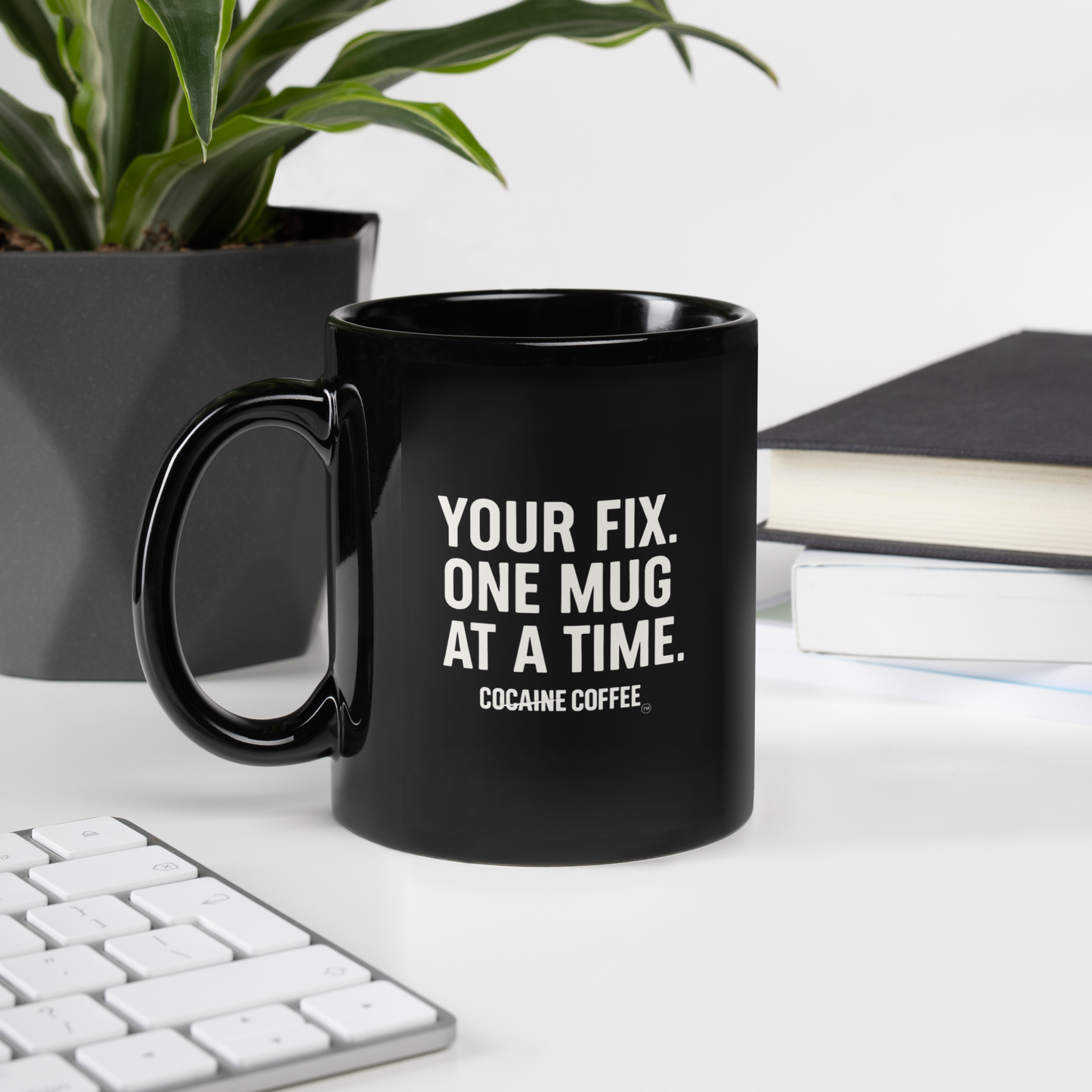 "Your Fix. One Mug at a Time." Black Glossy Mug